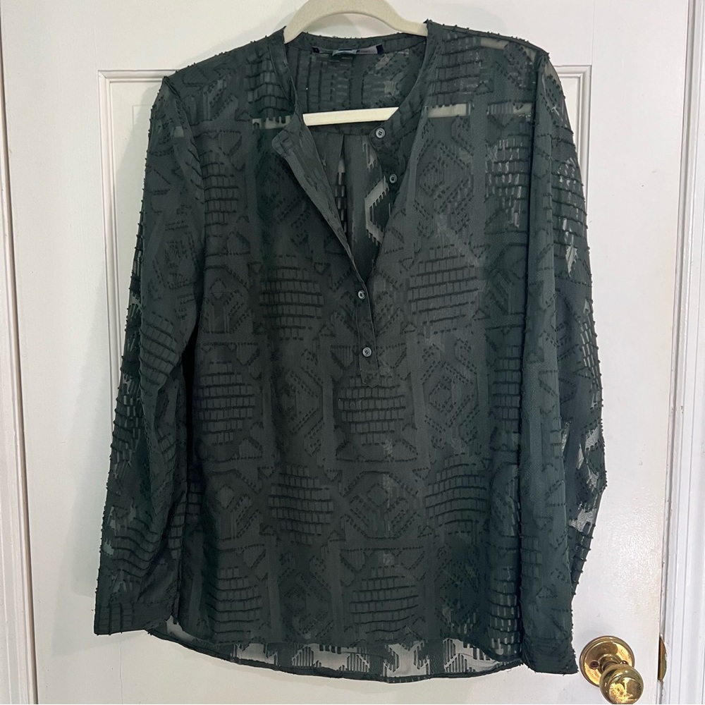Dark green burnout sheer blouse.